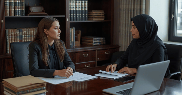 Adviser reviewing a complaint file in an office