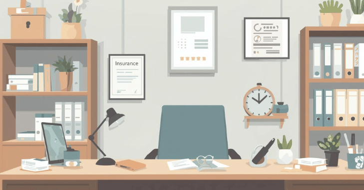Therapist reviewing insurance cover options at a desk